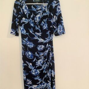 Ralph Lauren Navy and Blue Floral Midi Dress